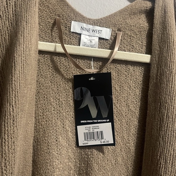 Nine West Mushroom Colored NEW Solid Fringe Topper Open Cardigan One Size - Picture 7 of 8